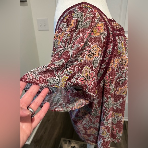 Loft Burgundy Paisley Floral Flutter Sleeve Blouse Square Neck Size XXL - Picture 8 of 12